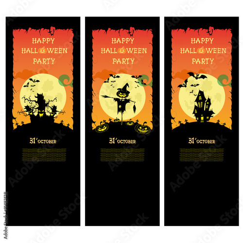 Set vector Halloween banner with pumpkins, scary trees