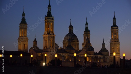 The classic and beautiful Catholic church at Zaragoza Spain at dusk. photo