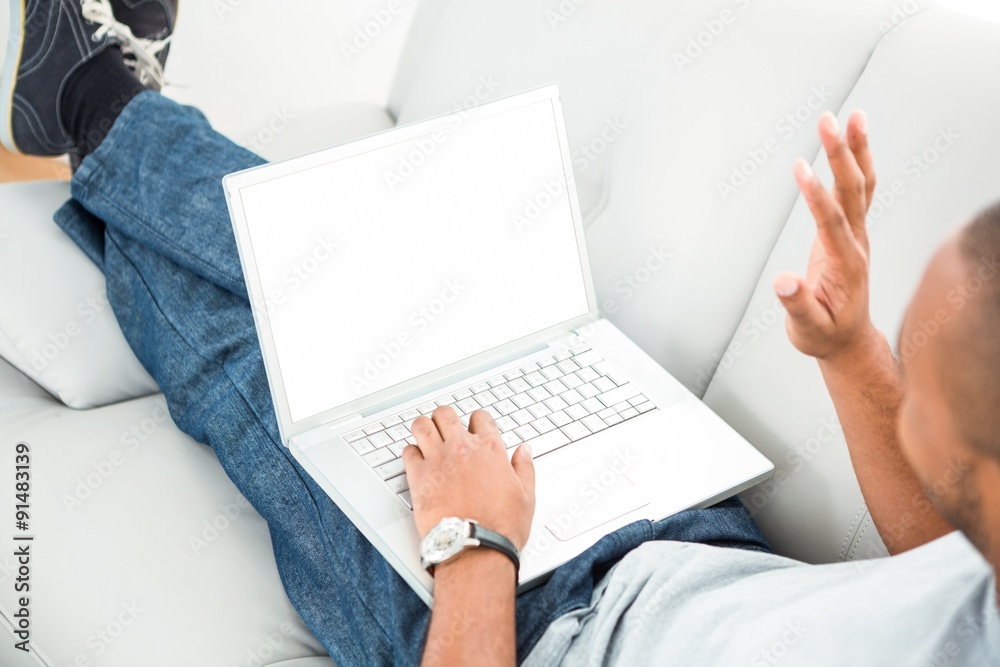Happy man video chatting Happy man video chatting
