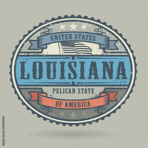 Vintage stamp with the text United States of America, Louisiana