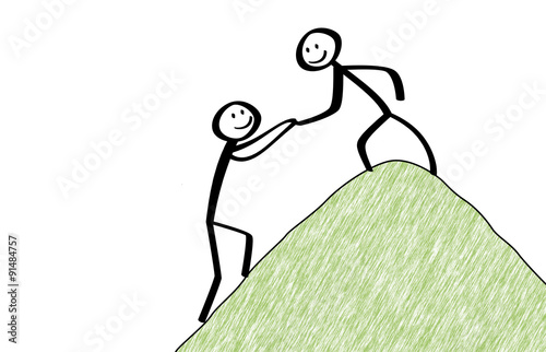 Stickman helps another to climb the hill