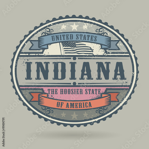 Vintage stamp with the text United States of America, Indiana