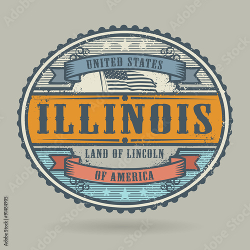 Vintage stamp with the text United States of America, Illinois