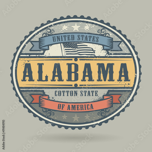 Vintage stamp with the text United States of America, Alabama