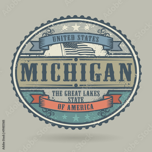 Vintage stamp with the text United States of America, Michigan