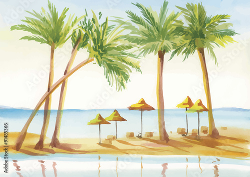 Palm alley watercolor painting