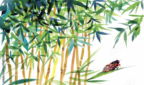 Wallpaper Mural Watercolor bamboo with bugs and flies illustration vector Torontodigital.ca
