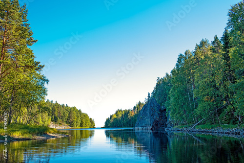 Beautiful summer landscape with forest, lake