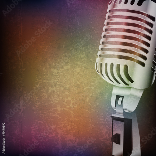 abstract grunge background with retro microphone