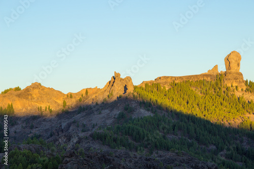 Gran Canaria, Caldera de Tejeda, sunrise over Roque Nublo rock m
