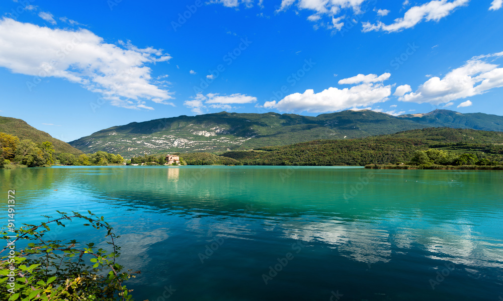 Lago di Toblino - Trentino Italy / Toblino Lake (Lago di Toblino) with a medieval castle, small alpine lake in Trentino Alto Adige, Italy, Europe