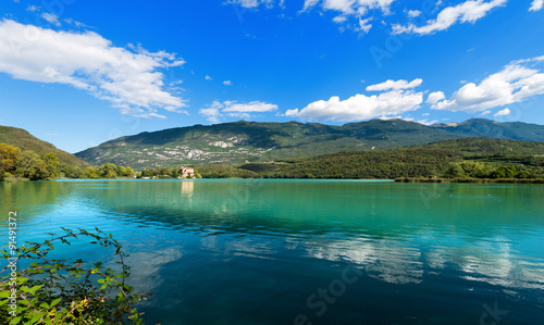 Lago di Toblino - Trentino Italy / Toblino Lake (Lago di Toblino) with a medieval castle, small alpine lake in Trentino Alto Adige, Italy, Europe