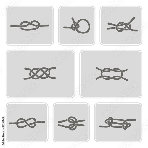 set of monochrome icons with nautical rope knots for your design