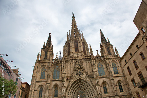 Facade of Historic Barcelona Cathedral in Spain