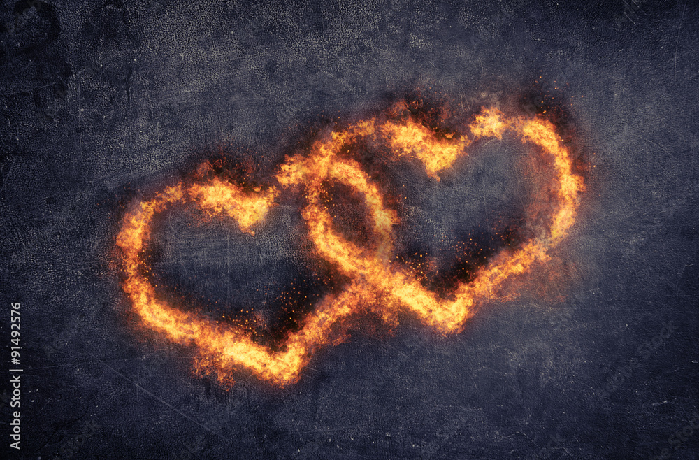 Flaming hearts for valentines day or a wedding - obrazy, fototapety, plakaty 