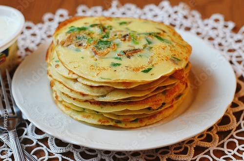 Pancakes with herbs and mushrooms