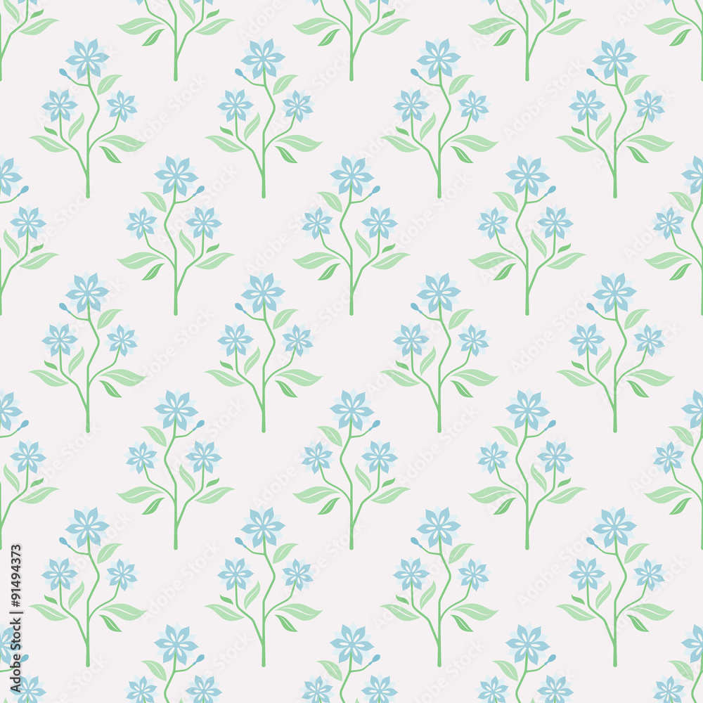 Seamless vector pattern with blue flowers