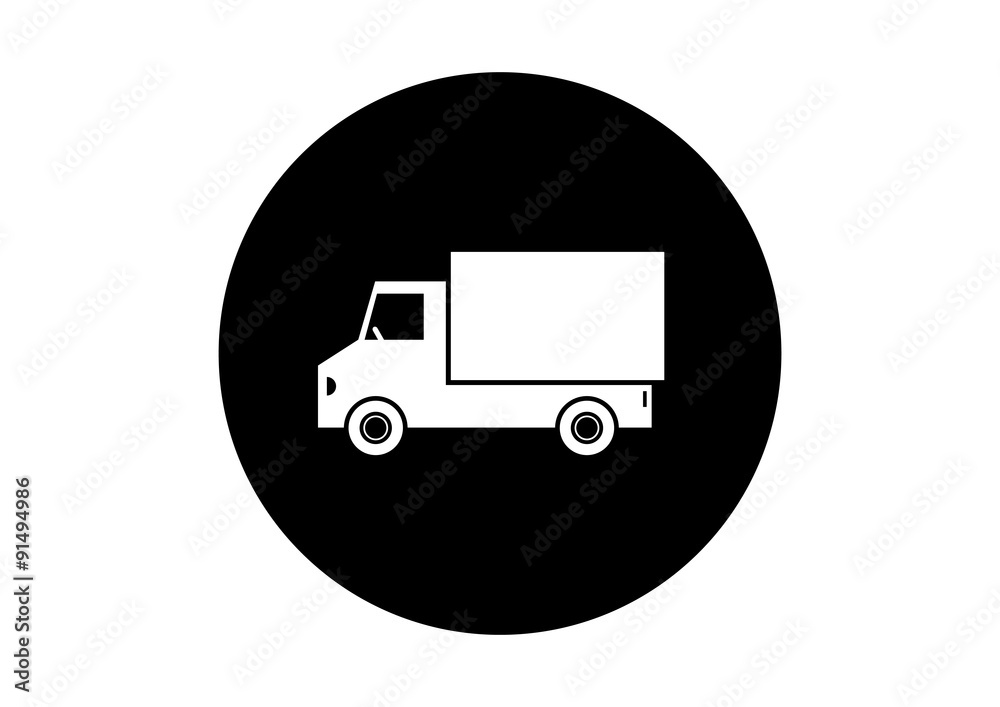 Black and white truck icon on white background Black and white truck icon on white background