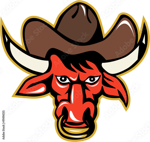 Bull Cowboy Head Front Retro