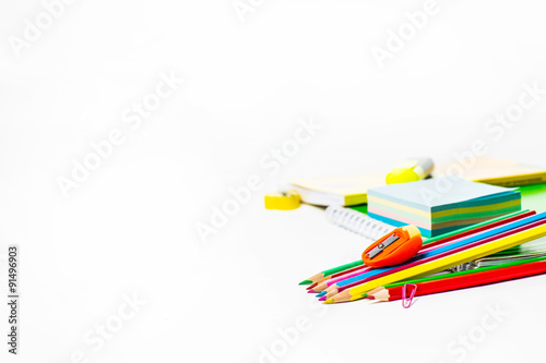 Back to school. School accessories on a white background.