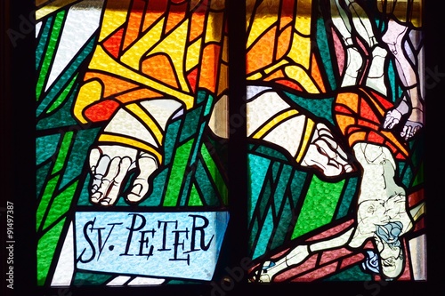 Detail of St Peter stained glass window