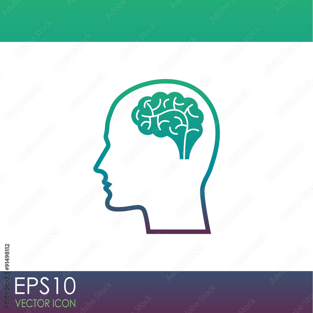 Head with brain vector icon. Male human head think symbol. Head with brain vector icon. Male human head think symbol.