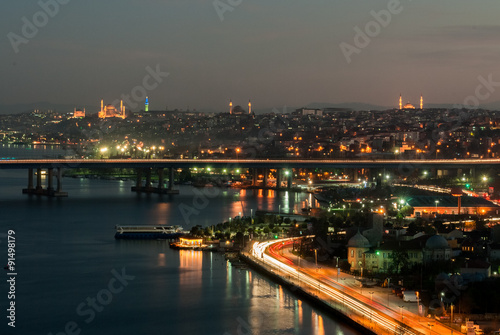 Night skyline of Istanbul with mosquees in the background