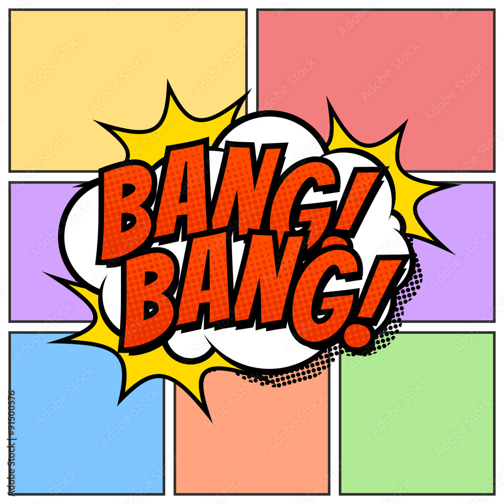Bang Bang Comic Book Cartoon Background Though Speech Scream Bubble Effects  Onomatopoeia Halftone Stock Vector | Adobe Stock