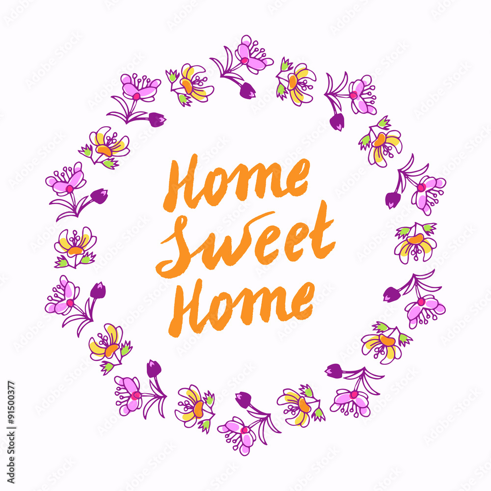 Naklejka premium Home sweet home lettering in wreath