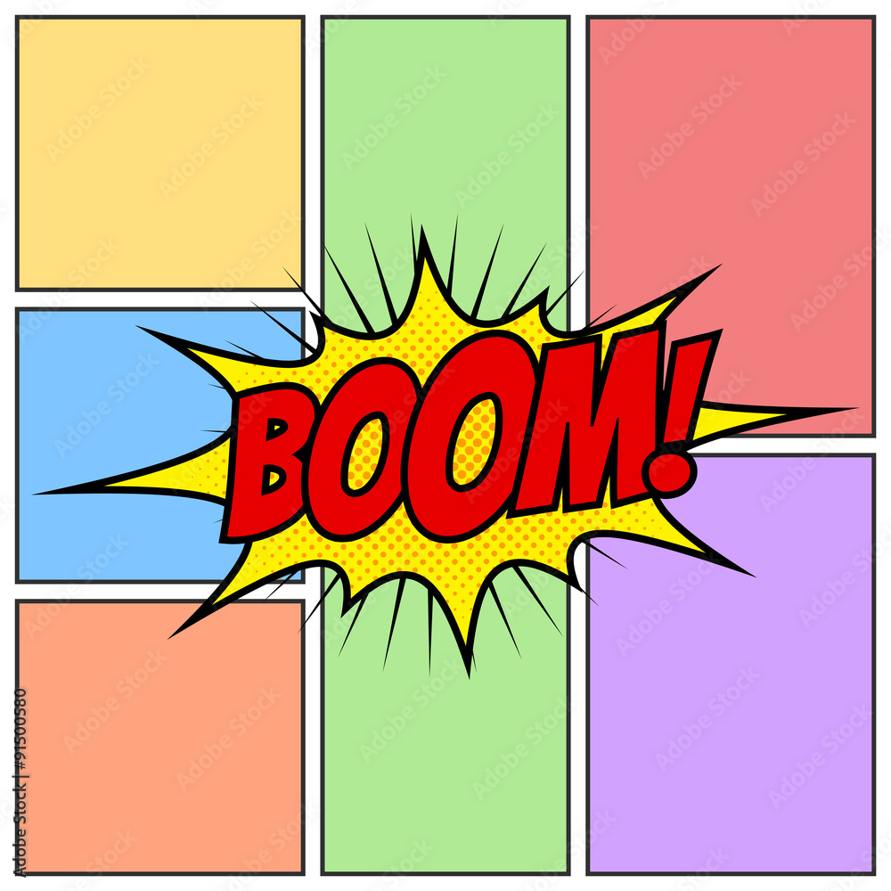 Boom Comic Book Cartoon Background Though Speech Scream Bubble Effects  Onomatopoeia Halftone Stock Vector | Adobe Stock
