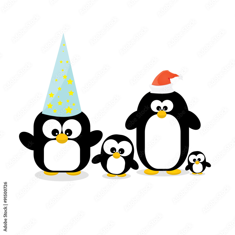 Fototapeta premium merry christmas card with penguins set. 