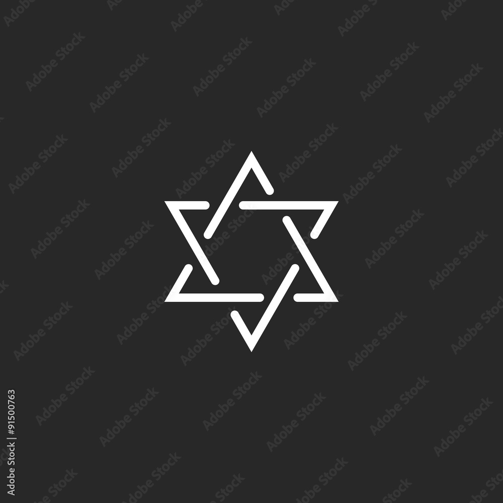 Star of David monogram logo, hexagram of thin line as a Jewish symbol Star of David monogram logo, hexagram of thin line as a Jewish symbol