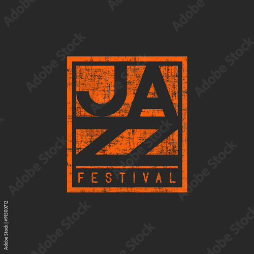 Music jazz festival mockup poster, orange graphic old shabby texture, print t-shirt template