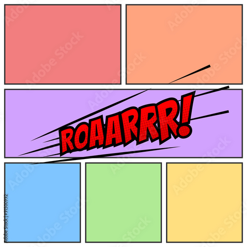 Roar Comic Book Cartoon Background Though Speech Scream Bubble Effects Onomatopoeia Halftone