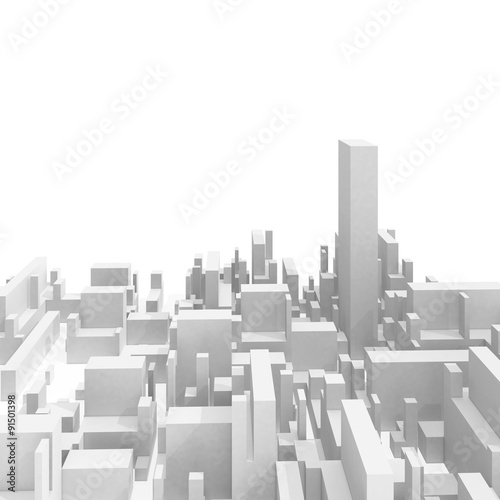 Abstract schematic white 3d cityscape skyline