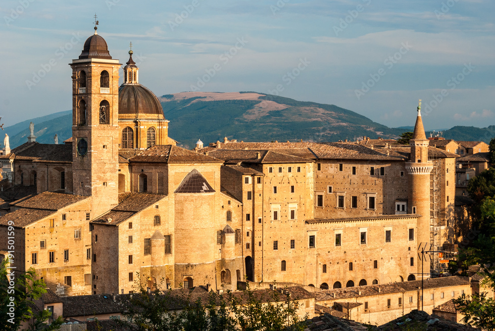 Buildings in Urbino during the golden hour
