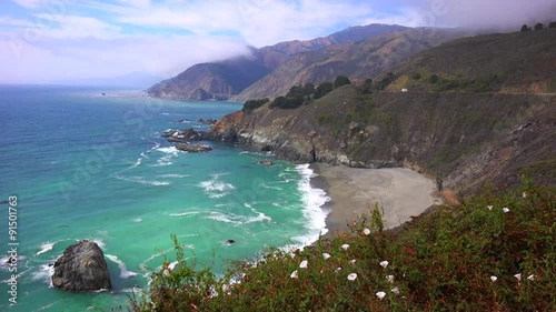 High angle view of the rugged coastline along California Highway One.