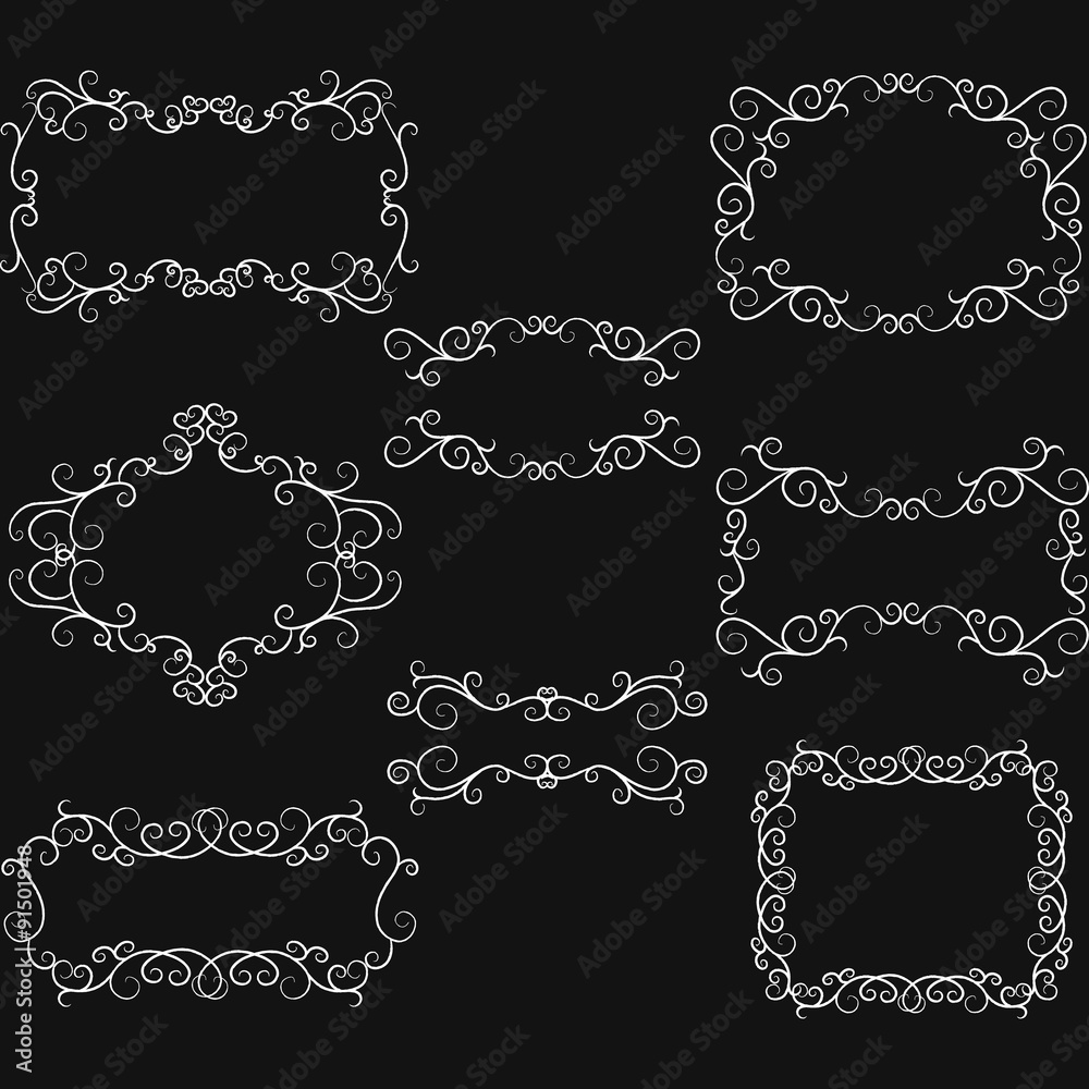 Chalkboard Hand-Drawn Flourish Swirl Border Frame. Swirls Design Elements. Chalkboard Hand-Drawn Flourish Swirl Border Frame. Swirls Design Elements.
