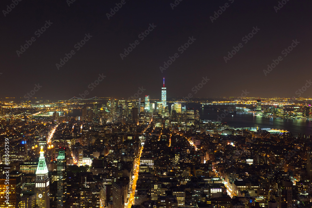 Aerial night view of Manhattan