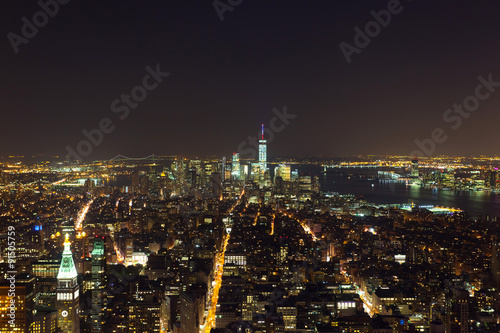 Aerial night view of Manhattan