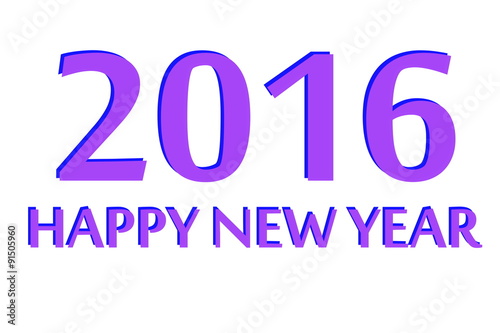 Happy new year 2016 on greeting card with purple letters