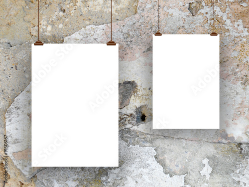 Digital background :two paper sheets with clips-brown gray white © ma3d.it