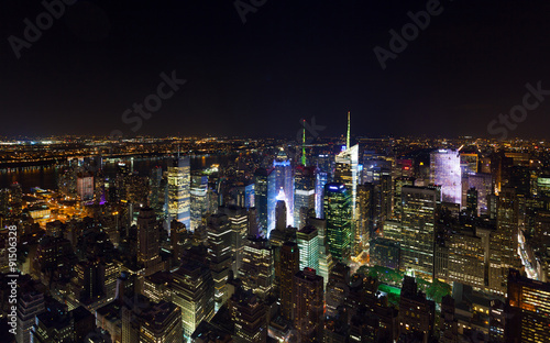  Times Square panorama aerial view at night