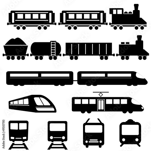Train and railway transportation icons photo