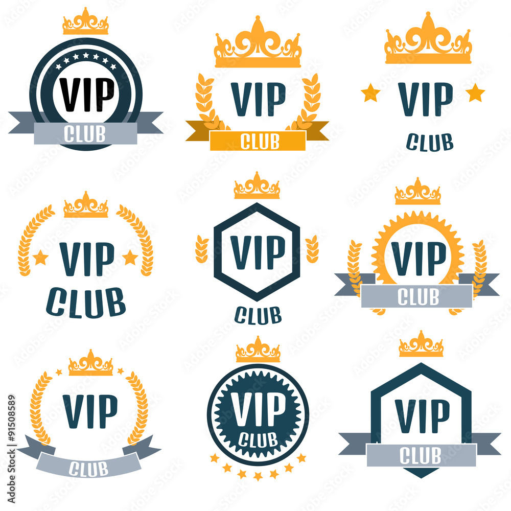 VIP club logos set in flat style