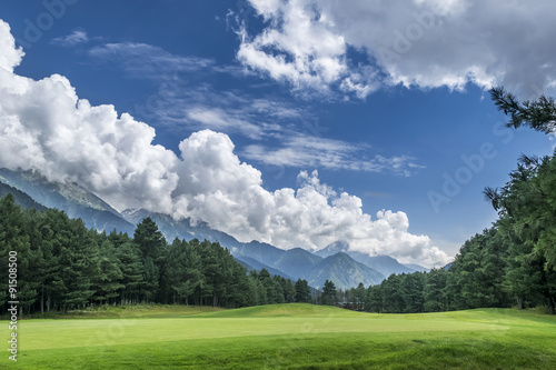 Photography Pahalgam Golf Course with mountains in background, Jammu & Kashmir