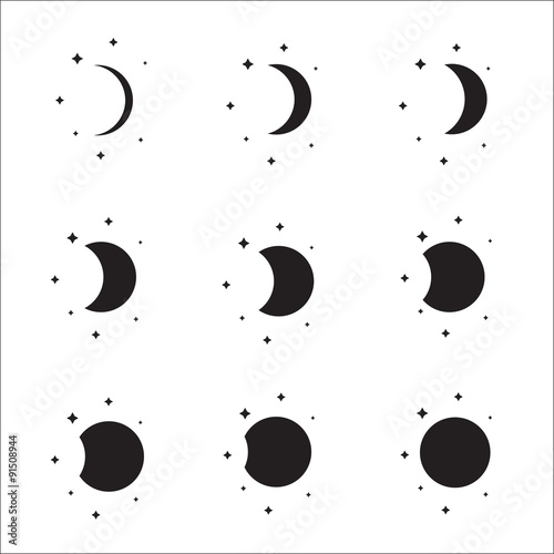 Moon phases silhouette set