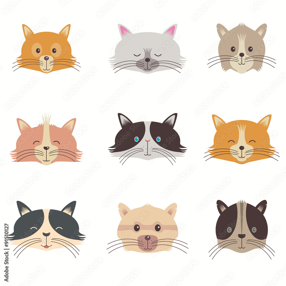 Vector Set Of Different Adorable Cartoon Cats Faces
