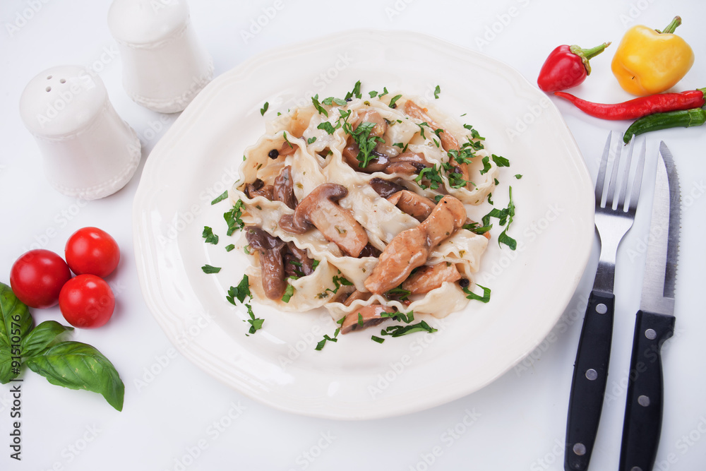 Italian pasta with mushrooms and chicken Italian pasta with mushrooms and chicken