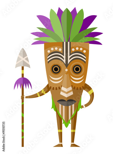 indígena con máscara tribal africana